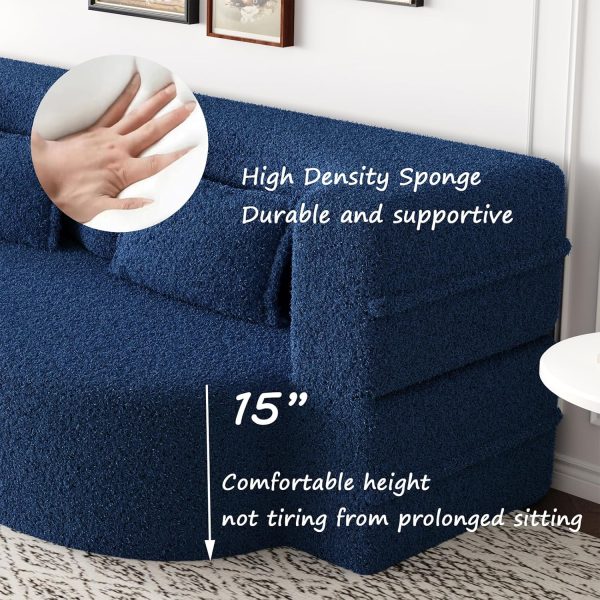 78"W Convertible Folding Sofa Bed, Teddy Full Size Futon Loveseat Sleeper Couch Bed with Pillows, Lounge Floor Sofa Folding Mattress, Compression Foam Boneless Couch for Living...