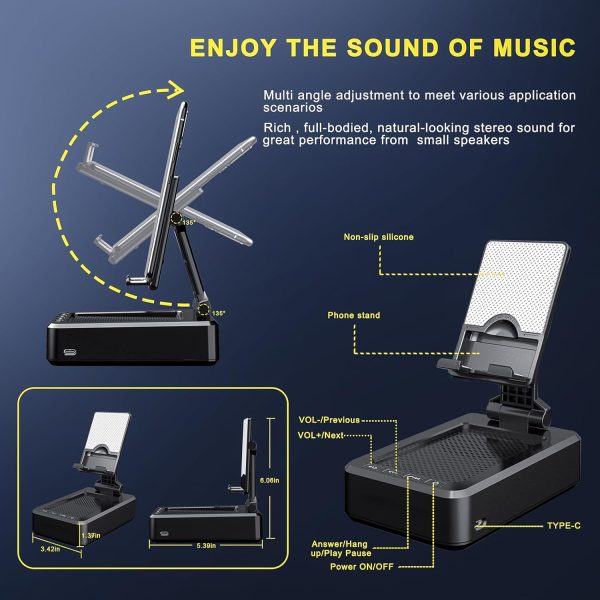 Cell Phone Stand with Wireless Bluetooth Speaker Compatible for Any Smartphones,Anti-Slip Design Phone Holder with HD Surround Sound Bluetooth Speaker for Home,Office,Outdoor