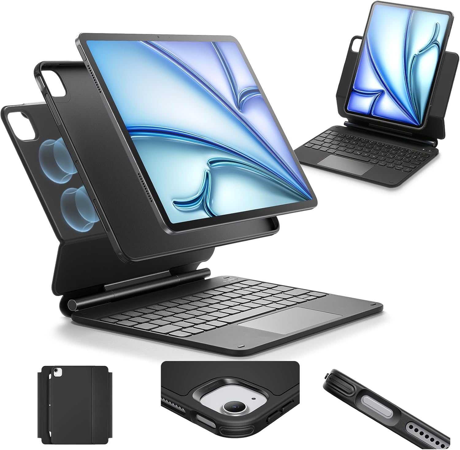 ESR iPad Air 11 Inch Case with Keyboard (M3,2025/M2,2024) & iPad Pro 11/Air 5/4 Gen Keyboard, Easy-Set Magnetic Stand, Portrait/Raised Modes, with Removable Protective Case,...