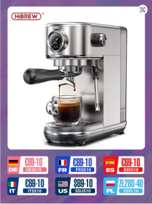 HiBREW 20Bar Semi Automatic Espresso Coffee Machine Temperature Adjustable Cold/Hot Super Slim Coffee Maker Cappuccino H10B