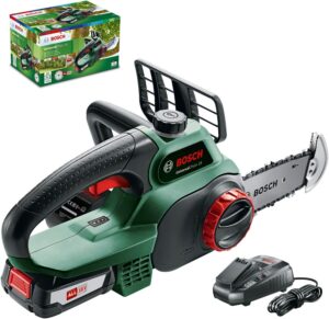 Limited-Time Sale for Summer Surprises AED 99د.إ：Bosch Cordless Chainsaw UniversalChain 18 (battery 2.5 Ah, charger, SDS system, blade length: 200 mm, 18 Volt System, in carton...