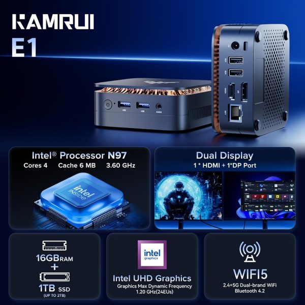 Limited-Time Sale for Summer Surprises AED 99د.إ:KAMRUI Desktop Mini PC, 16GB RAM 1TB M.2 SSD, Mini Computer with N97 Processor, Quad Core Small Computers 4K UHD, Support WiFi,...