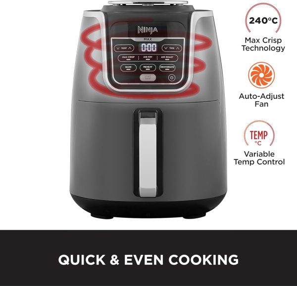 Summer Final Clearance Just AED 99د.إ:Ninja Air Fryer Max Xl, Max Crisp, Air Roast, Bake, Reheat, Dehydrate, 5.2 Liters, 1750 Watts, Grey and Black, AF160ME, 2 Years Warranty