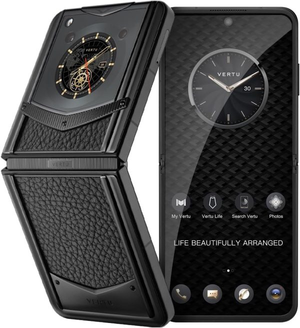 VERTU IRONFLIP Calf Skin Flip Cell Phone, Unlocked Android 5G Smartphone, Foldable Design, One-Hand Control, 50MP Camera, 12G+512G, Dual SIM, 6.9″ 120Hz OLED, 65W Fast Charge