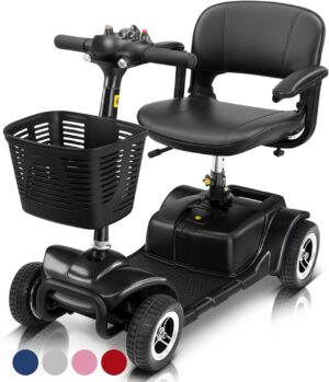 Vive 4 Wheel Mobility Scooter - Electric Powered Wheelchair Device - Compact Heavy Duty Mobile for Travel, Adults, Elderly - Long Range Power Extended Battery with Charger & Basket